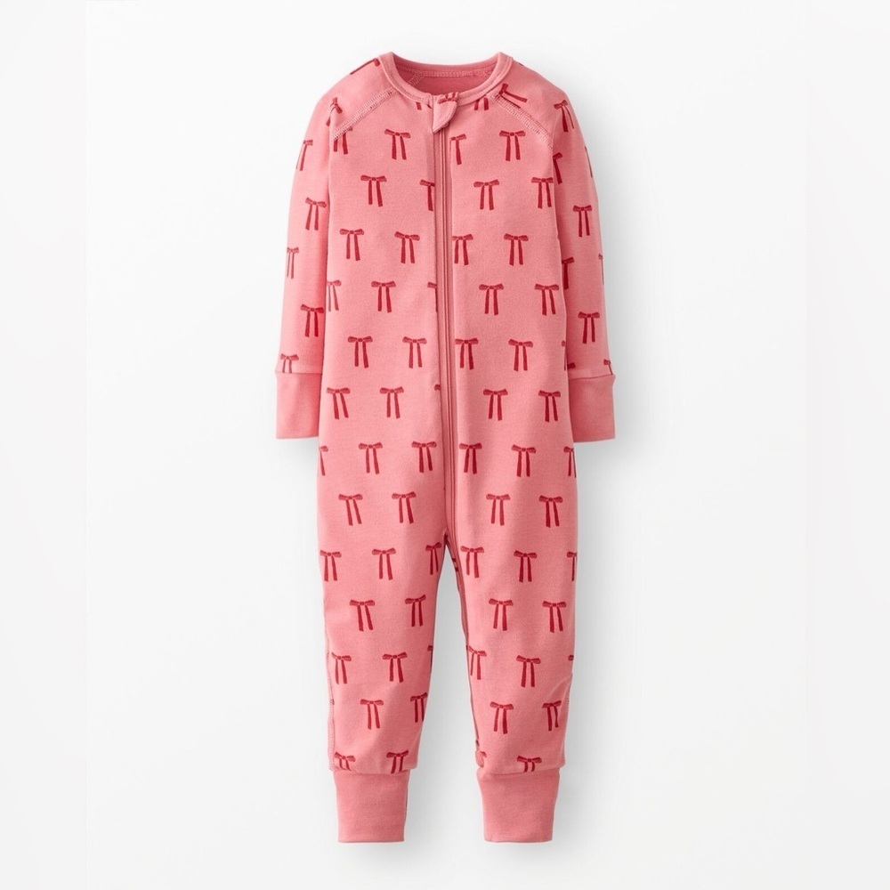 NWT Hanna Andersson Pink and Red Bow Hanna Soft Sleeper Pajamas Footies